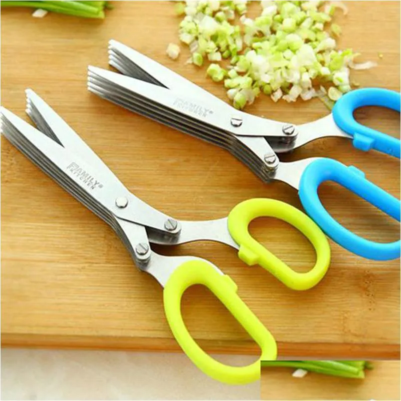 Fruit & Vegetable Tools Stainless Steel Cooking Tools Kitchen Accessories Knives 5 Layers Scissors Sushi Shredded Scallion Cut Herb Dr Dhov5