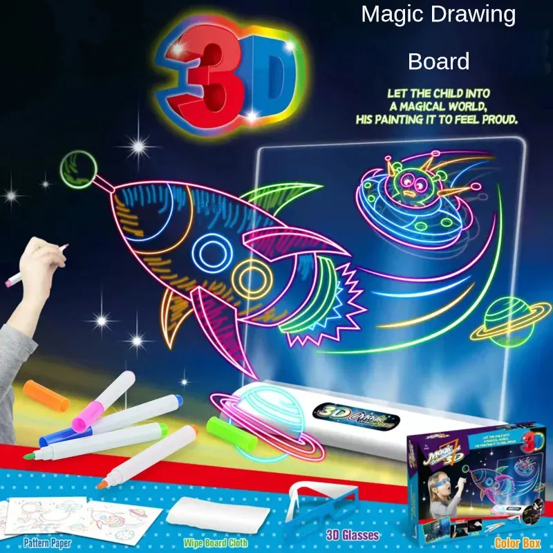 Barn S 3D -belysning Escent Ritning Board Graffiti Skriva DIY Målning Färgade Toys Gift 231228