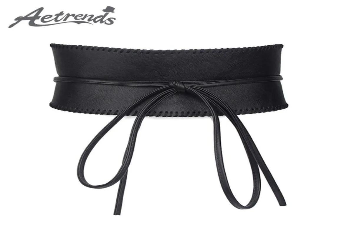 Paski Aetrends Women Soft Leather Self Tie Wrap Cinch Belt Obi Style szeroki pasek talii D01128297119