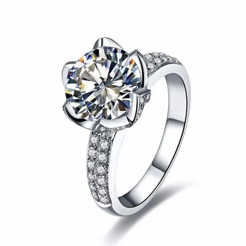 Real Solid 925 Anneaux de mariage en argent sterling pour les femmes en forme de fleur romantique Incrust 3 carats diamant de fiançailles 280y