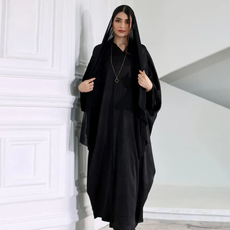 Etnik Giyim Abayas Kadınlar İçin Kimono Uzun Ligs Femme Sıradan Gevşek Açık Abaya Batwing Sley Saten Elbise Kaftan İslam büyüklüğünde