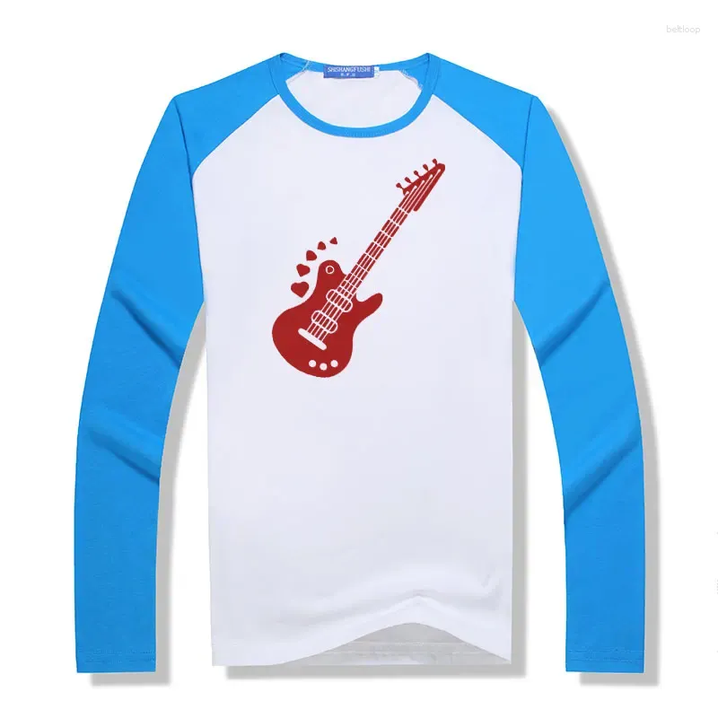 メンズTシャツクリエイティブ楽器シンプルスタイルギターシャツメンズ面白い長袖メンラグランTシャツモーダルファッションoネックティー