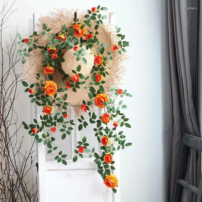 Decorative Flowers Garden Artificial Vine Rose DIY Wedding Decoration Fake Flower Home Room Decor Wall Hanging Garland Plants