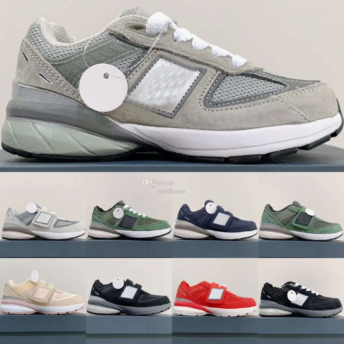 990-talets barn sneakers designer 990 småbarnskor barn casual pojkar flickor tränare ungdom krok loop spets sport barn sko grå röd grön marin svart p a6ij#