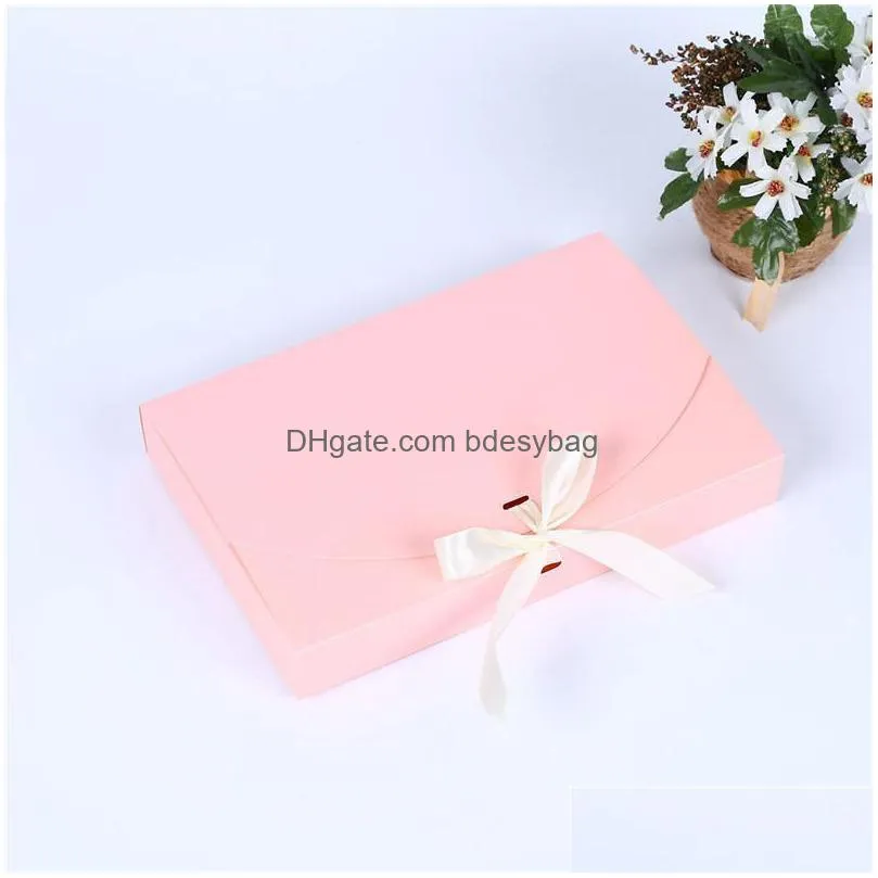Gift Wrap 5 Colors Large Gift Box Cosmetic Bottle Scarf Clothing Packaging Color Paper With Ribbon Underwear Packing Lz1853 Drop Deliv Dhy7M