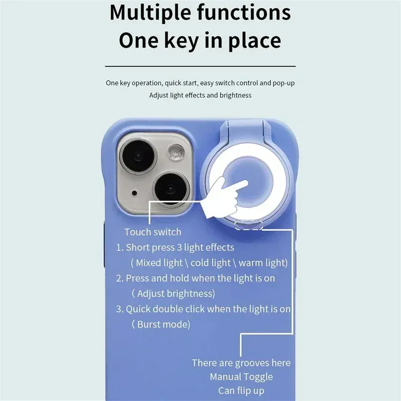 Selfie Ring Light Up Frameless Phone Case for IPhone 13 12 11 14 15 Pro Max Plus 14Pro 15Pro 13Pro LED Luminous Flashlight Cover