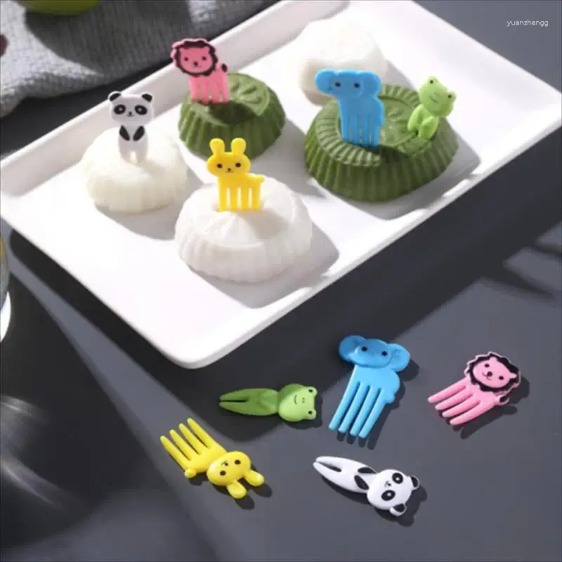 Gafflar mini frukt gaffel klass plast tecknad barn tandpetare lunch bento tillbehör fest dekoration