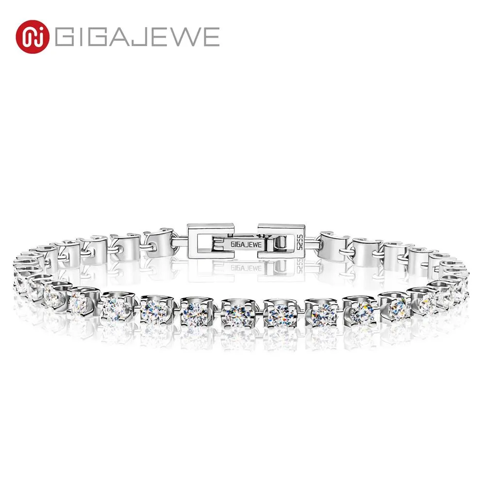 GIGAJEWE 3 0mmX30Pcs D Couleur Ronde Coupe Lien Chaîne Plaqué Or Blanc 925 Argent Moissanite Tennis Bracelet Femme Petite Amie Cadeau GM277t