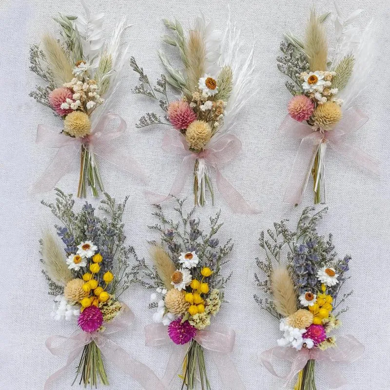 Decorative Flowers 6Pcs Mini Dried Flower Boho Small Bouquets Bridal Girl Proposal Gift Box Birthday Cake Vase Decor Wedding Accessories