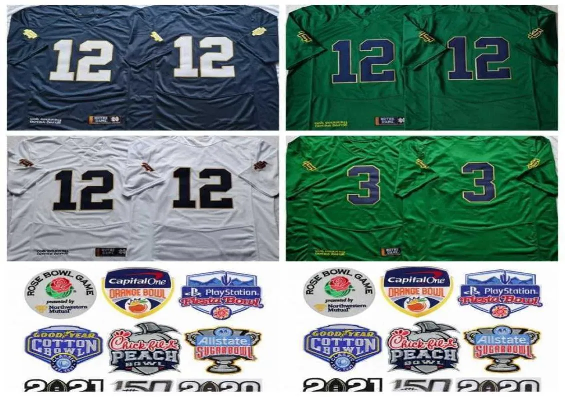 Colégio 12 Tyler Buchner 3 Joe Montana Jerseys Football Green White Navy Blue Away All Stitched For Sport Fans High3888716