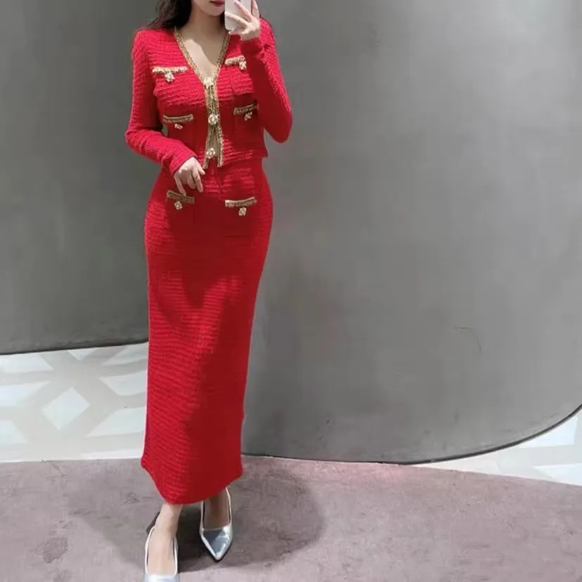 Red Cardigan Outfit Womens Jacket And Skirt Sets,... From  Shunfengshunshui5188, $156.54 | DHgate.Com