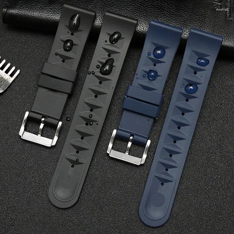 Titta på band Soft Silicone Sport Strap 20mm 22mm gummi dykning Vattentät band för män Blue Black Replacement Watchband #e