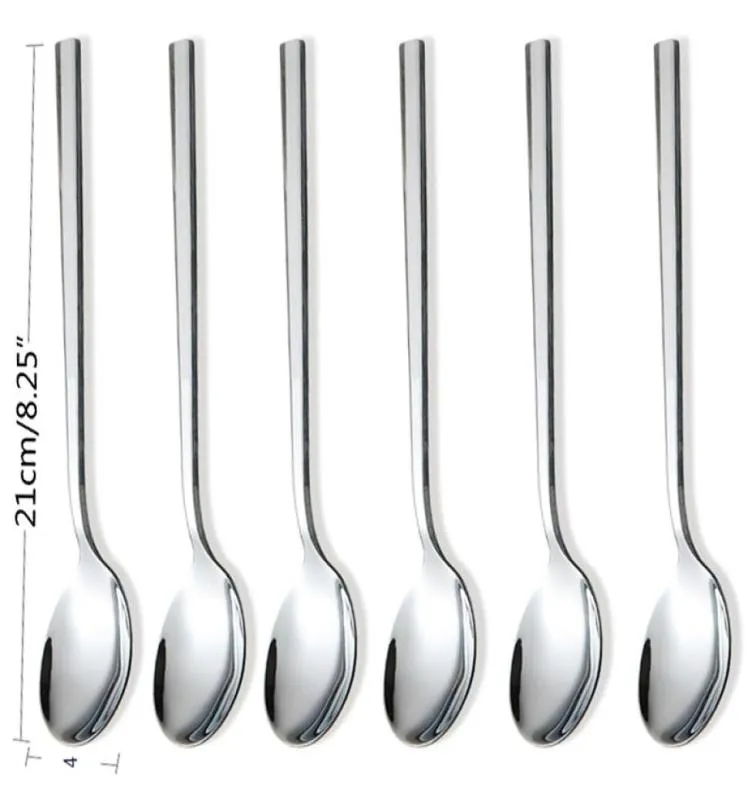 Eco-Friendly 6pcs Stainless Steel Dinner Spoons Long Handled spoon Coffee Milk Spoons Korean Round Soup Dessert Spoons2385473