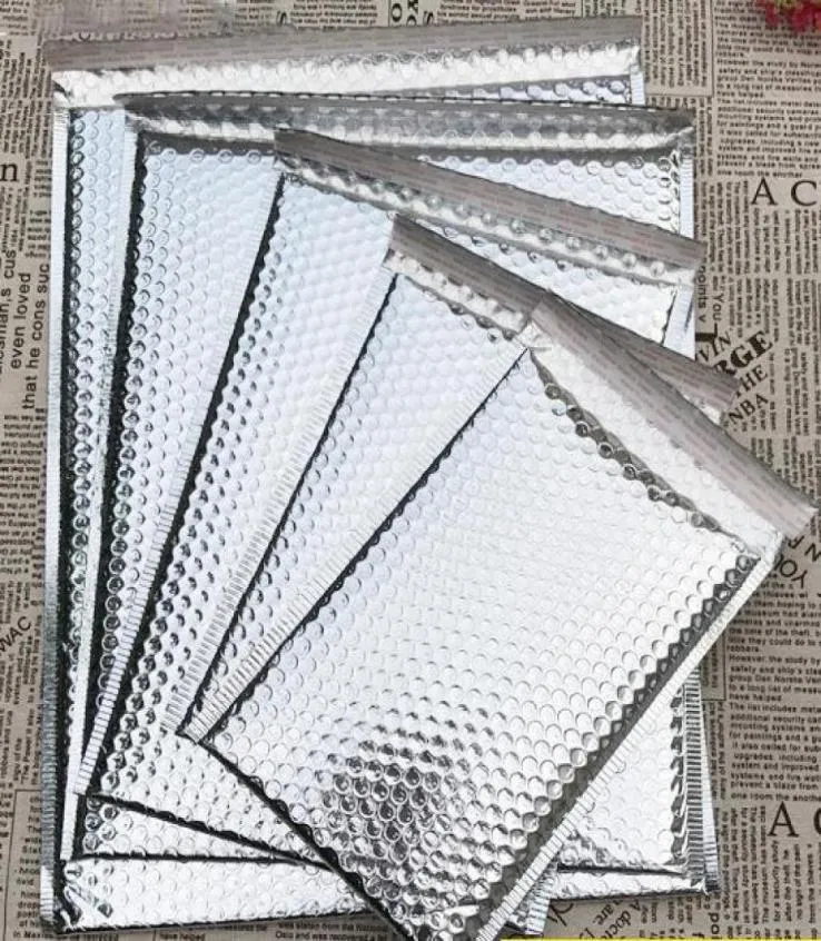 5 Boyutlar 40 PCS Gümüş Yastıklı Zarf Metalik Kabarcık Posteri Alüminyum Folyo Hediye Çantası Paketleme Wrap4293016