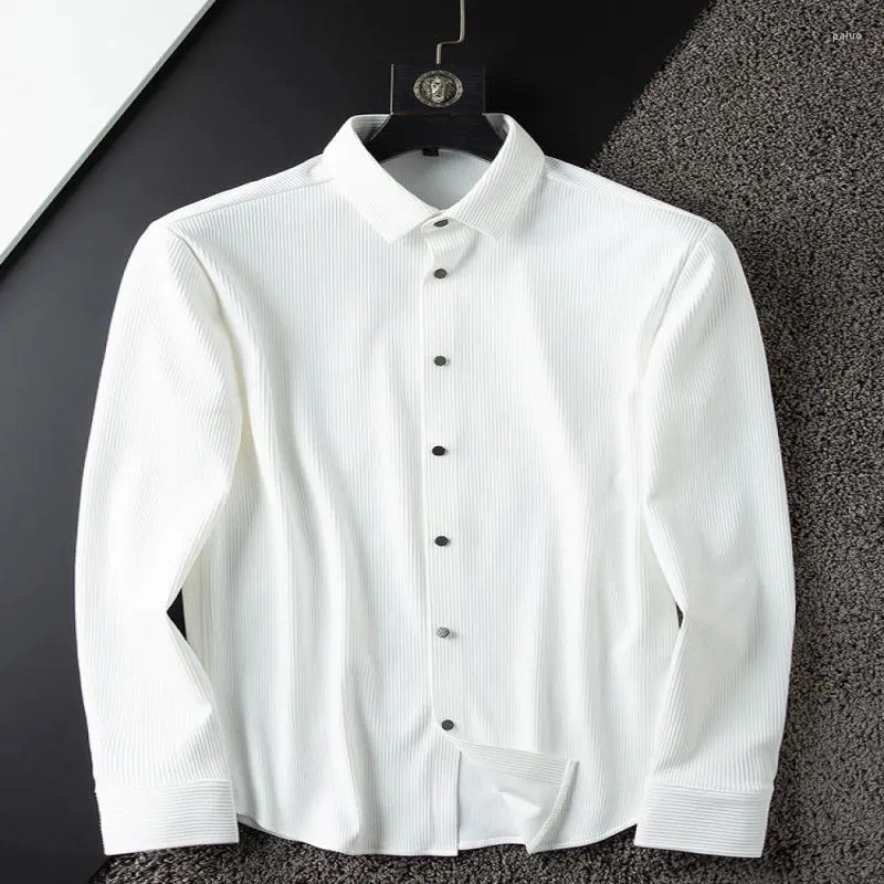 Men's Casual Shirts Spring And Autumn Thin Non-Ironing Anti-Wrinkle Business White Shirt Long Sleeve Slim Fit Vertical Stripe Men