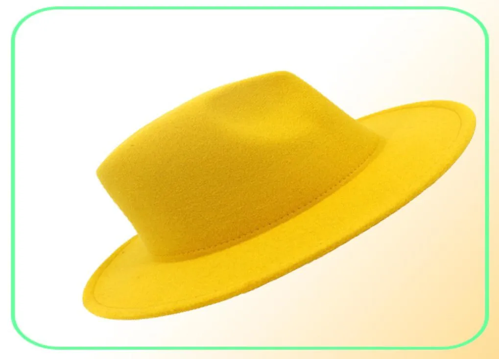 Modna żółta niebieska patchwork wełna Feel Fedora Hats for Men Women 2 -Tone Hat Ince Color Dress Hat Panama Jazz Trilby Cap9749082