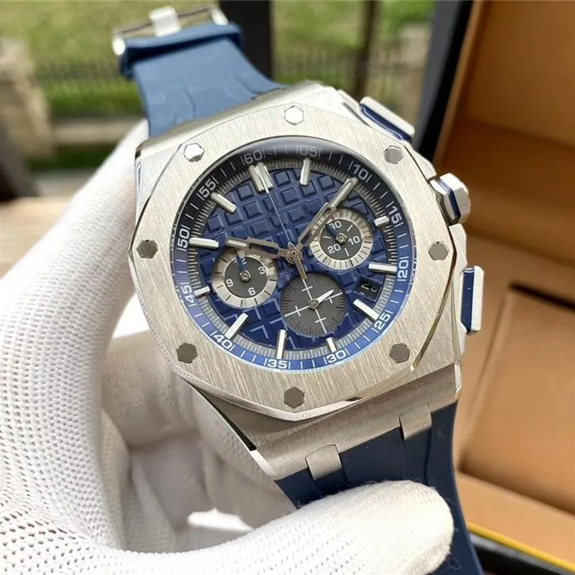 Men Luxury Watch quartz movement Watches Stainless Steel 46mm Luminous Waterproof Wristwatch with rubber belt216b