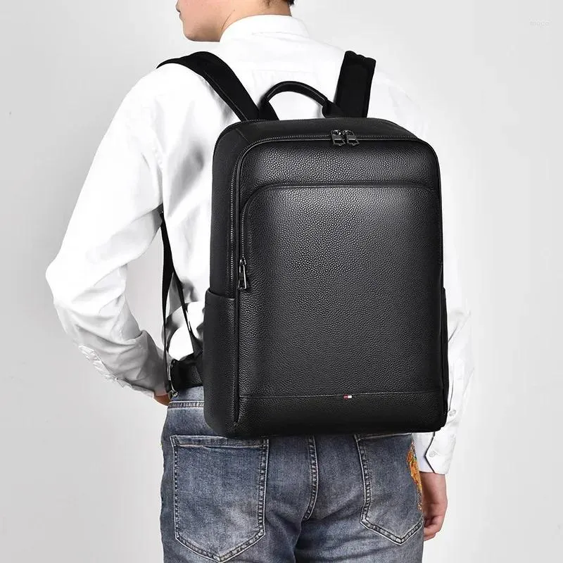 Sac à dos véritable cuir véritable hommes sacs à dos étudiant coréen garçon 15.6 pouces peau de vache ordinateur pochette d'ordinateur