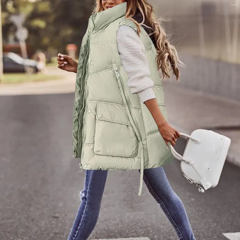 Chalecos de mujer Otoño Invierno Mujeres Cálido Algodón Acolchado Puffer Sin mangas Parkas Chaqueta para chaleco de cuello de soporte coreano