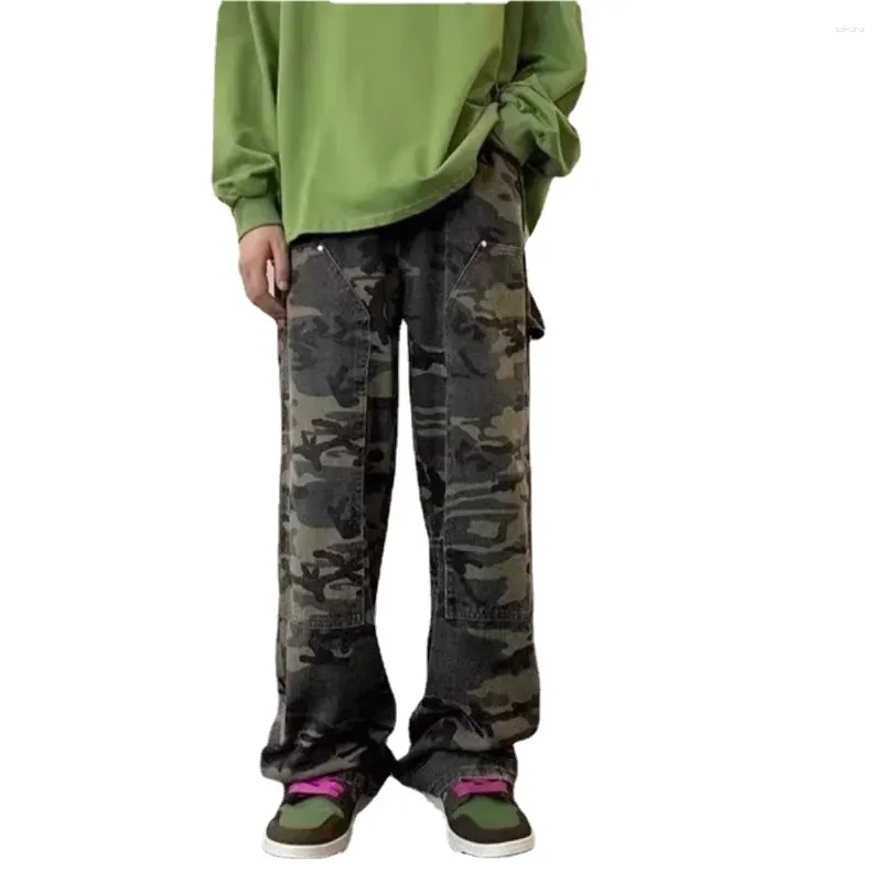 Calça masculina carga militar múltiplas calças de camuflagem de bolso tático de grandes dimensões de grandes dimensões chiques de macacões retos casuais