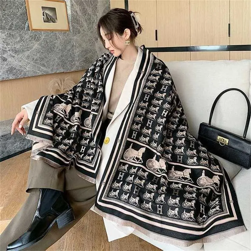 28% OFF scarf Autumn Winter Thickened Warm Shawl for Women Versatile in Europe and America High end Double sided Marathon Car Long Style Cashmere Scarf