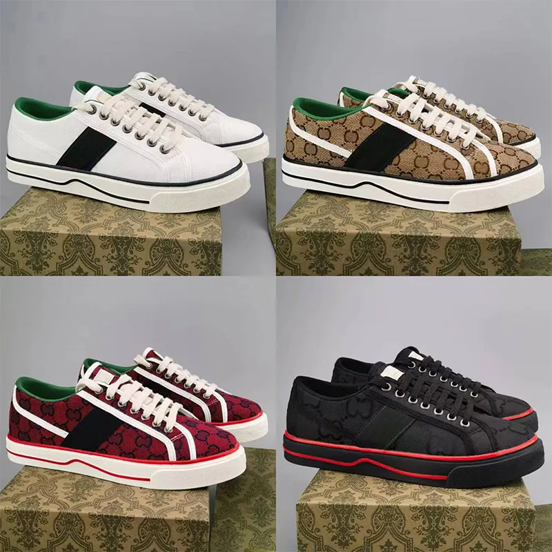 Tennis 1977 Casual Shoes Luxurys Designers Mens Shoe Italy Green and Red Web Stripe Rubber Sole Stretch Cotton Low Top Men Sneakers