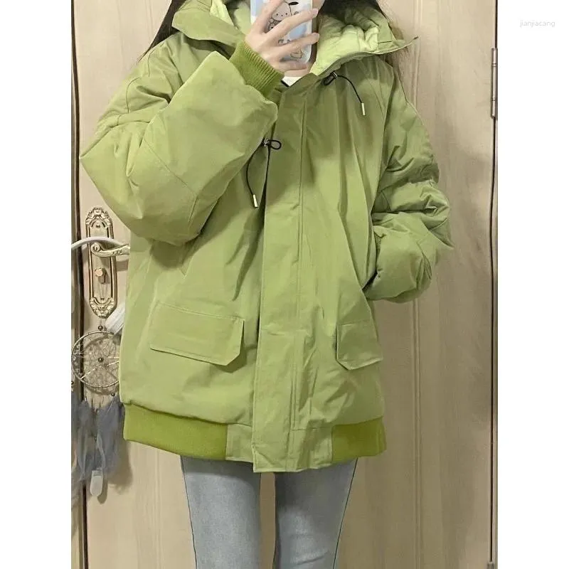 Trench-Coats Women-Coats Coton Veste de travail féminine Hooded Linet épaissie de zipper vert Hiver Solide Femmes