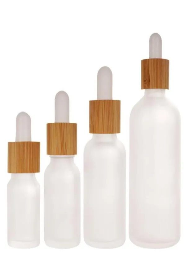 Frosted Glass Essential Oil Dropper Bottle Refillable Makeup Sample Cosmetic Storage Container with Bamboo Cap5789910