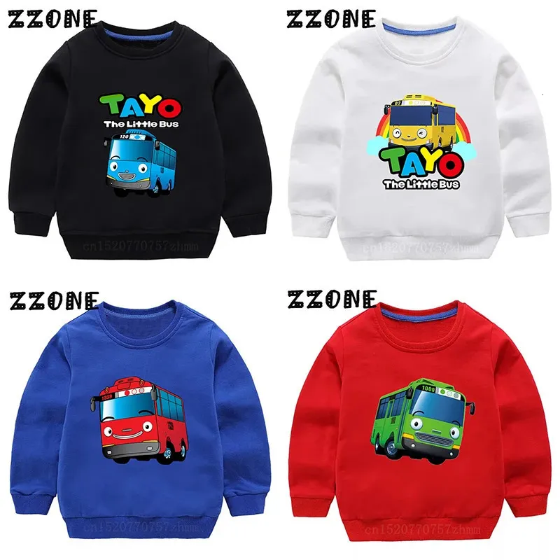 Barn tröjor tayo den lilla busstryck tecknad barn hoodies vår höst baby trackover outwear topps flickor pojkar kläder 231228