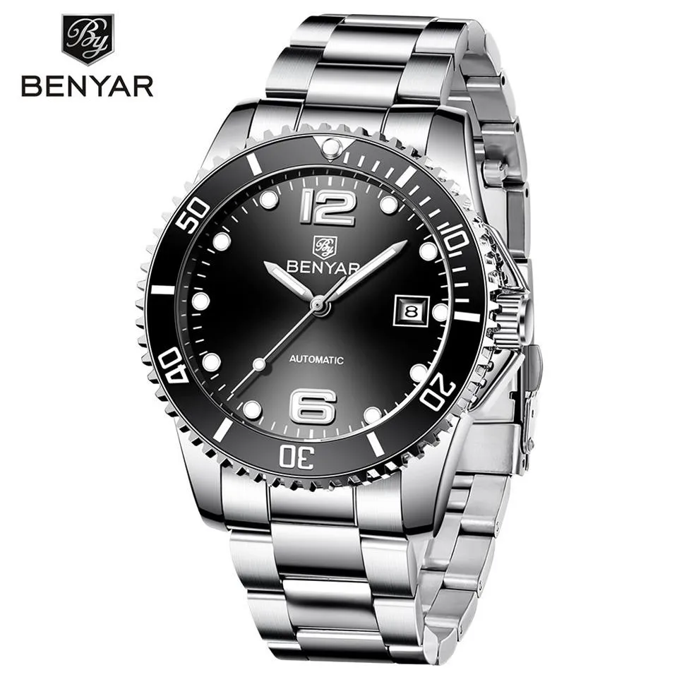 BENYAR Top marque hommes montre mécanique automatique mode luxe en acier inoxydable mâle Clock262R