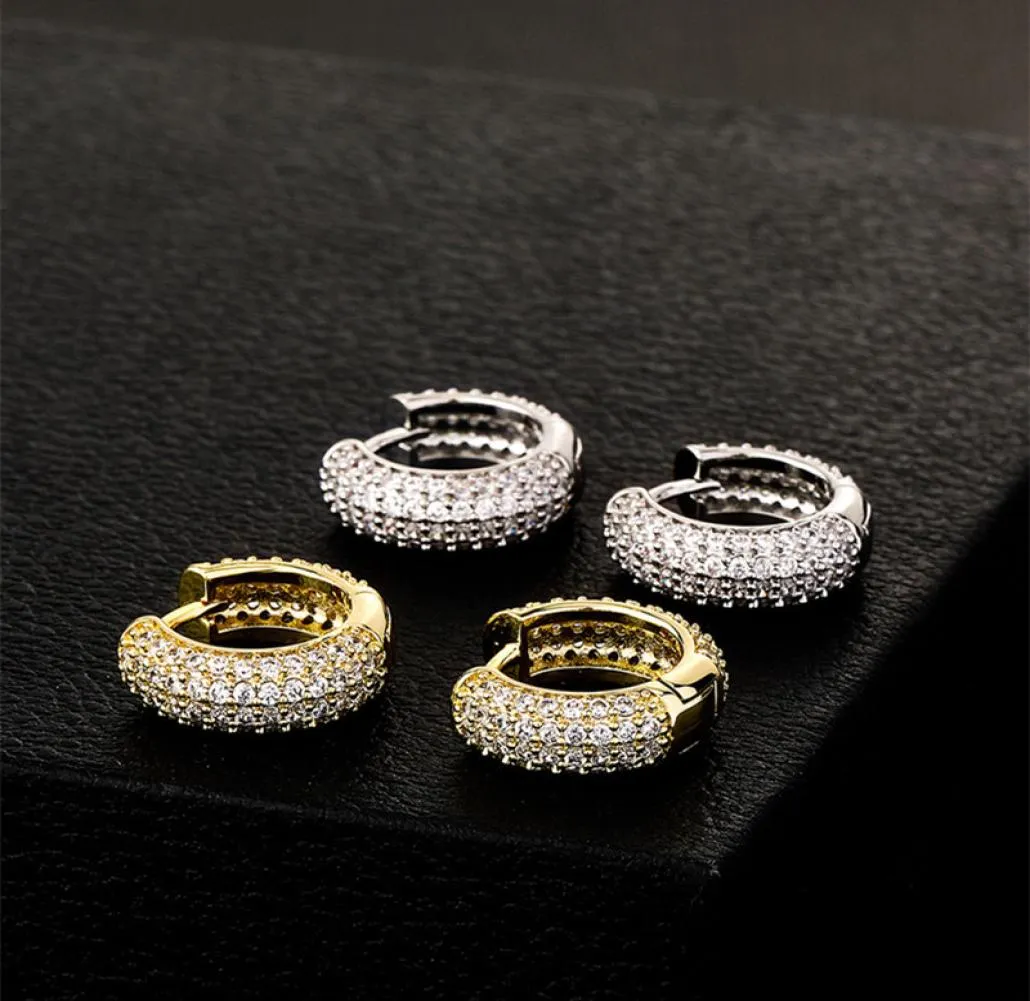 New Fashion Women Mens Earrings Hip Hop Diamond Hoops Earings Iced Out Bling CZ Rock Punk Round Wedding Gift9811630