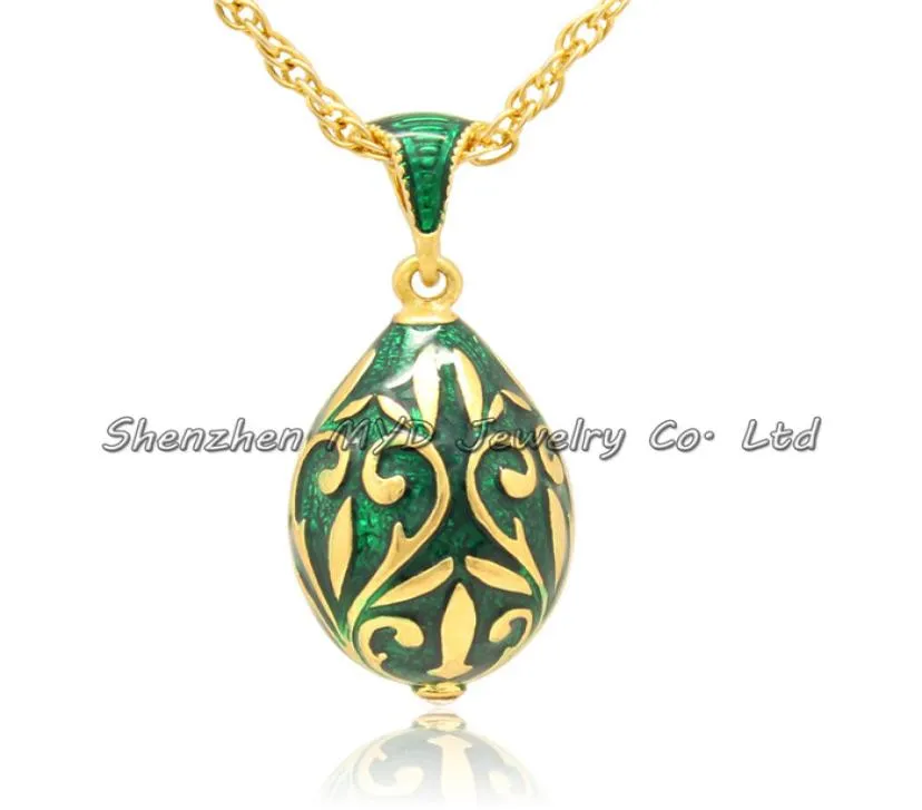 Fashion women jewelry real gold plated hand enameled Russian style Faberge egg pendant necklace with chain1492423