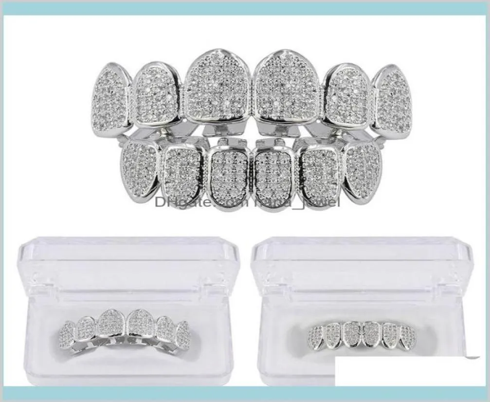 Grillz Dental Body Hip Hop Sieraden Heren Diamanten Tanden Persoonlijkheid Charms Goud Iced Out Grills Rapper Mannen Mode Accessoires drop 3786903