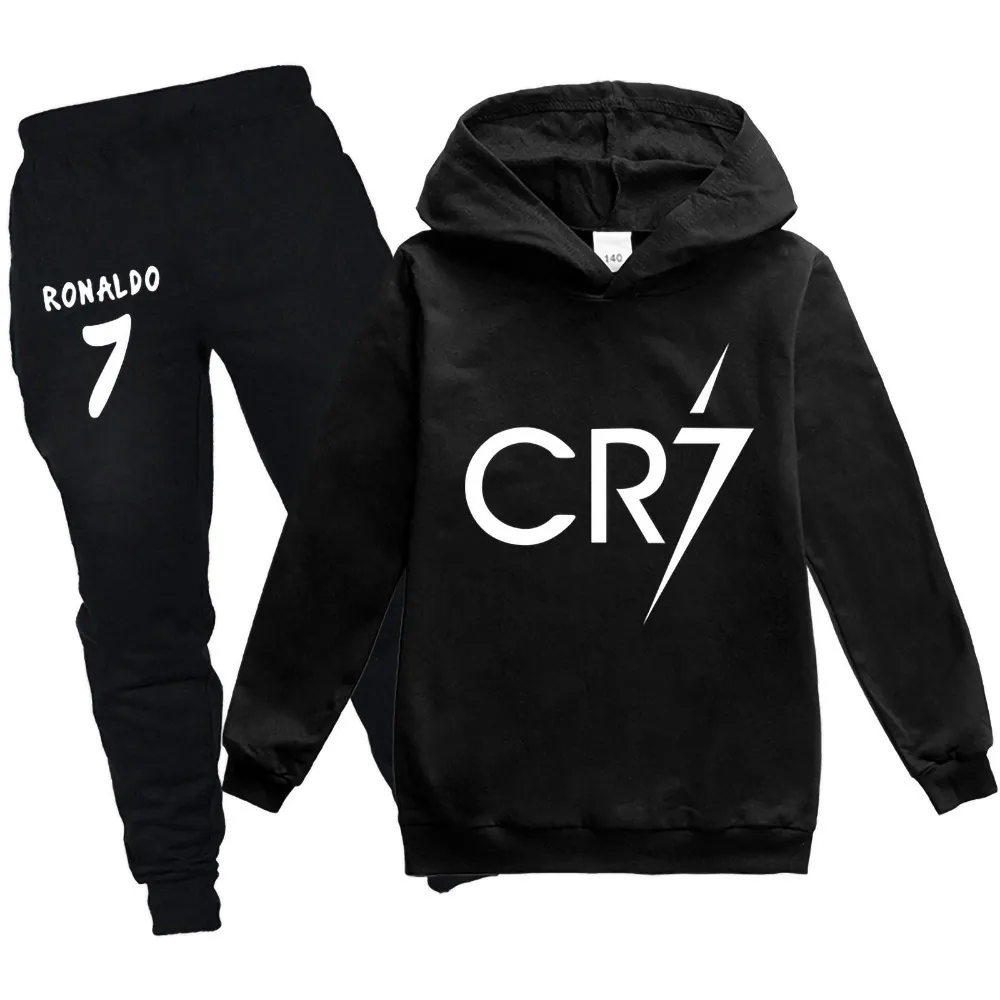 CR7 Ronaldo Kids Hoodies Pants 2pcs/مجموعة Tracksuit Kids unsex discaled switshered switshirt و bants الحريم لمدة 2-14y 201127