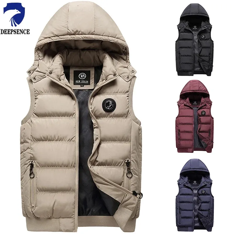 Mens Winter Vest Cotton Hooded Autumn Outdoor Fashion Comfortable Solid