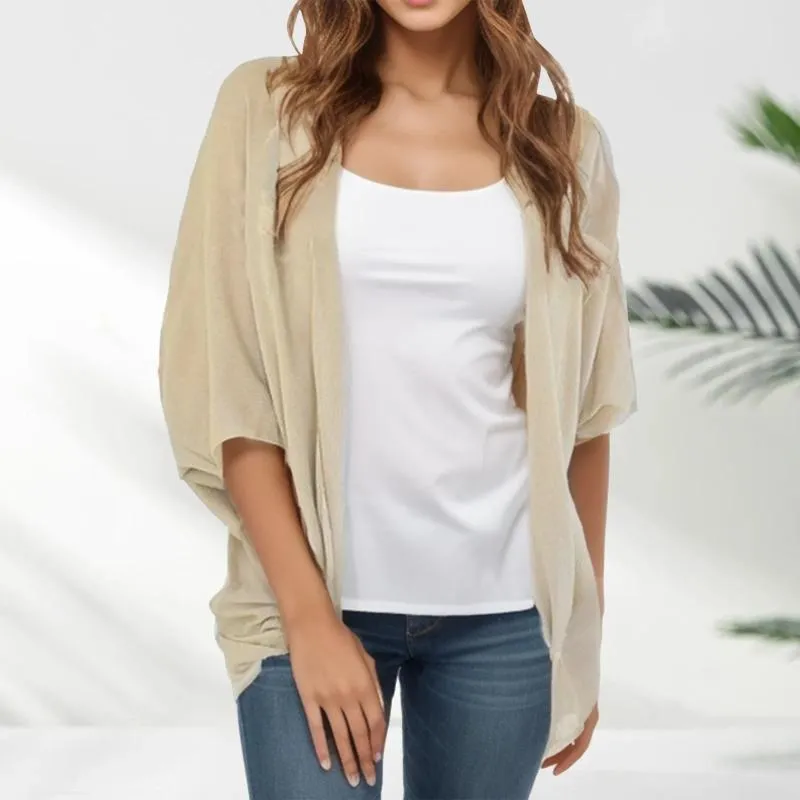 Blusas femininas mangas de morcego soltas Cardigan Top Blusa de cor sólida Moda confortável Temperamento de primavera e camisa fina