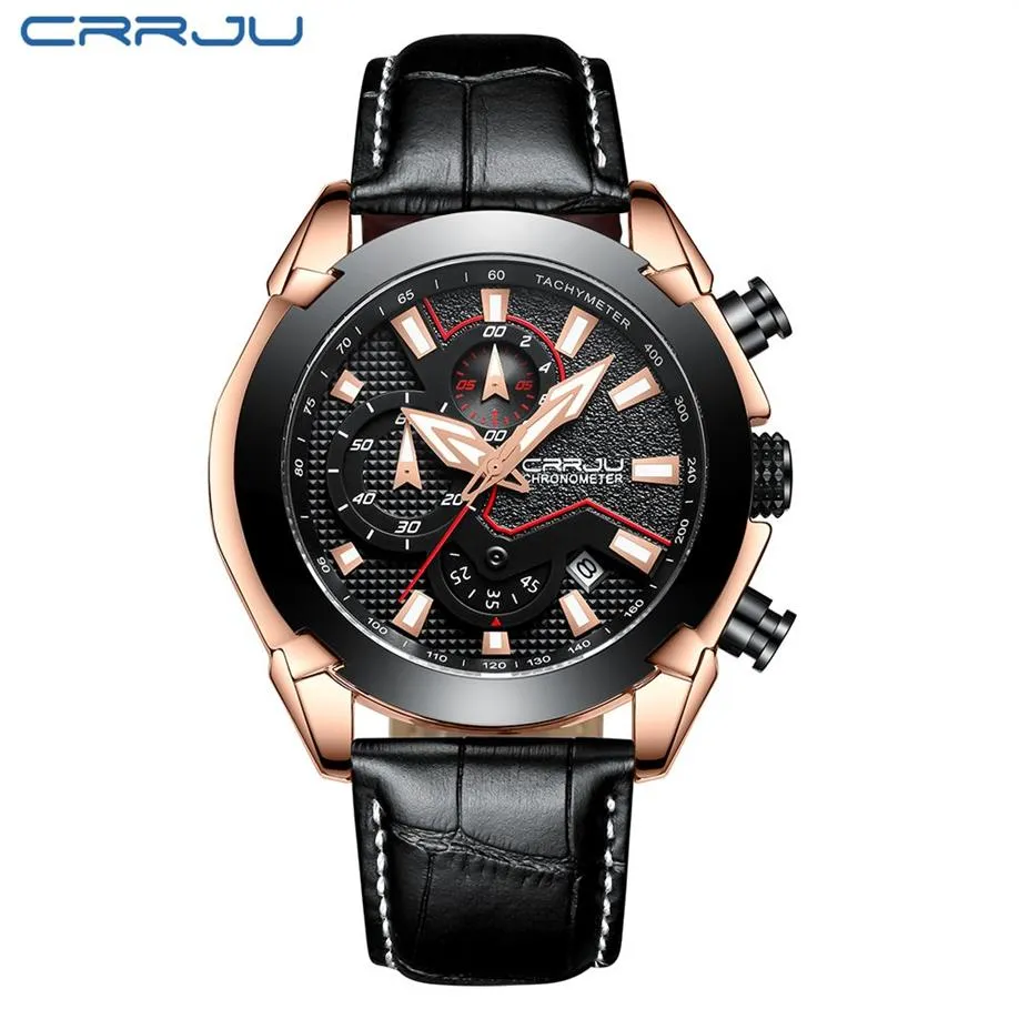 Crrju Mens Chronograph Quartz Watch Men Luxury Date Luminous Waterfoof Watches LeathRystrap Dress Wristswatch Erkek Kol SA268S