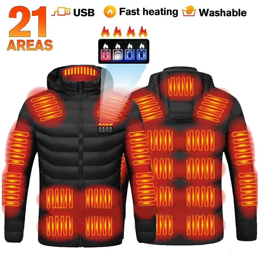 Beheizte Jacke 21 Bereiche Männer Frauen Wasserdichte USB-Aufladung Beheizte Kleidung Langarm Hoodie Winter Warme Jacke Heizweste 231228