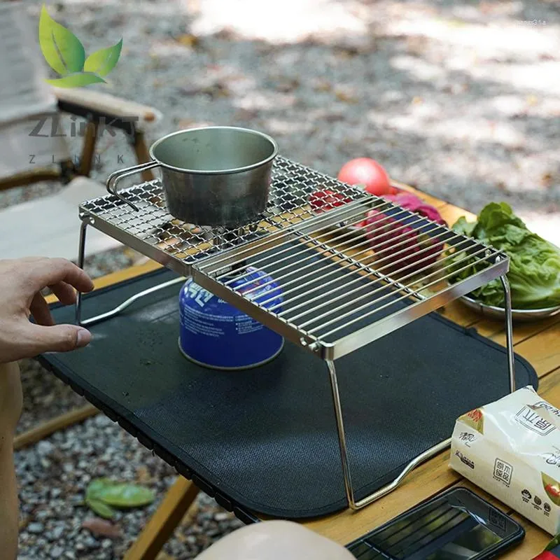Cookware Sets Portable Folding Campfire Grill Stainless Steel Camping Grate Gas Stove Stand Outdoor Cooking Rack