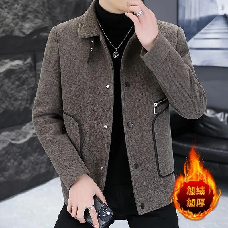 Männer Jacken Marke Woolen Winter Dicke Warme Revers Zipper Kurzen Trenchcoat Casual Business Mantel Social Party Männer Kleidung