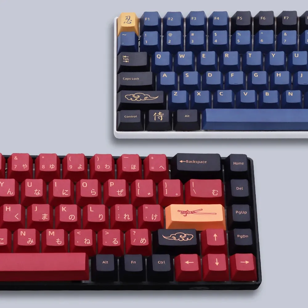 Blue Red Samurai PBT EnglishJapaneserussianskorisk keycap Cherry -profil för mekaniskt tangentbord 7U Space 175 2U Shift 231228