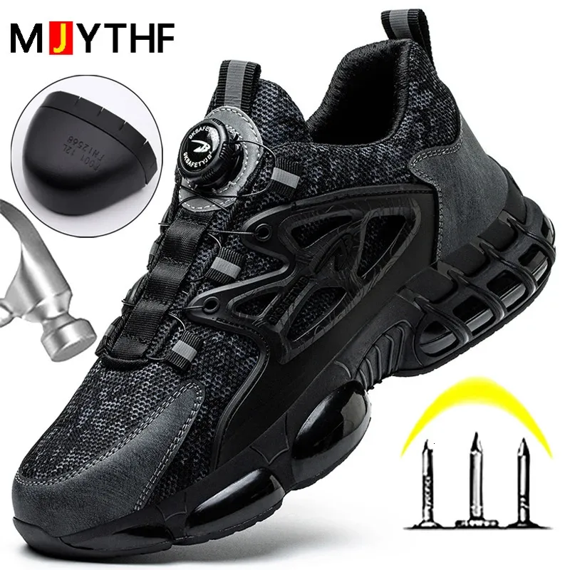 Rotating Button Work Sneakers Safety Shoes Men Steel Toe Protective Boots Indestructible PunctureProof 231225