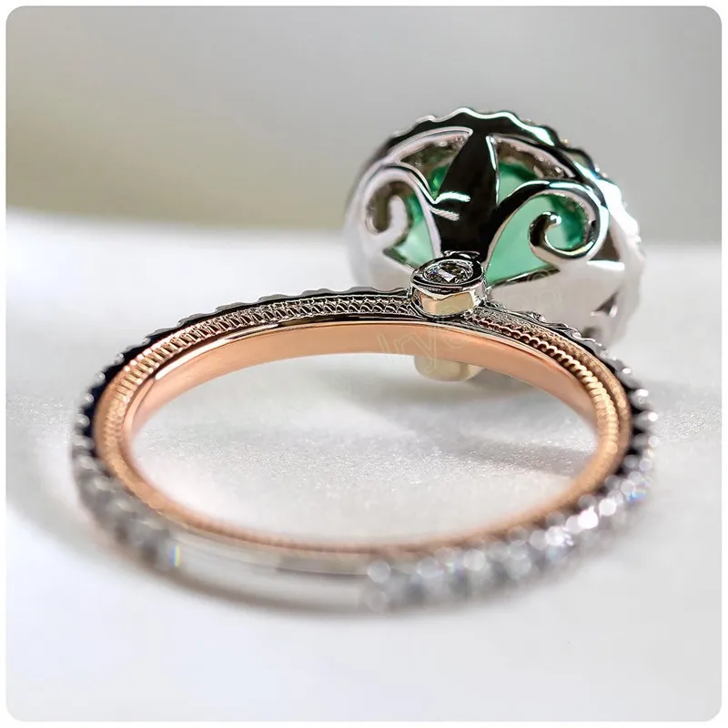 Lindo anel de casamento com zircônia verde redonda, para mulheres, micro pave, cristal, zircônia, presentes nobres, anéis de noivado, joias clássicas