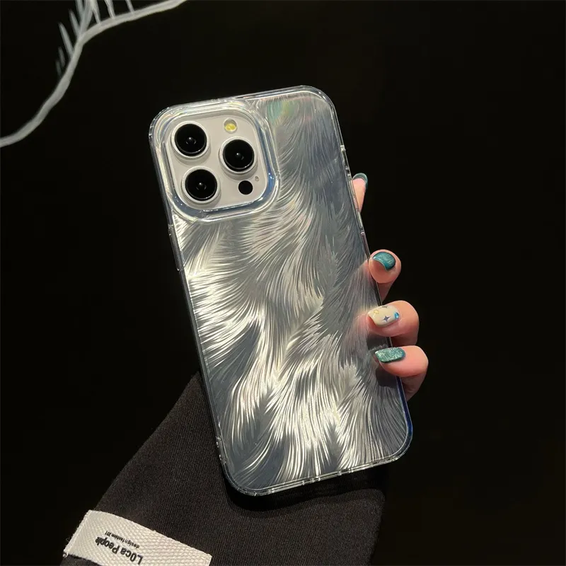 Luxury Dazzling Color Stamping Foxtail Phone Case For iPhone 11 12 13 14 15 Pro Max Fashion Gradual Color Shockproof IMD Cover 