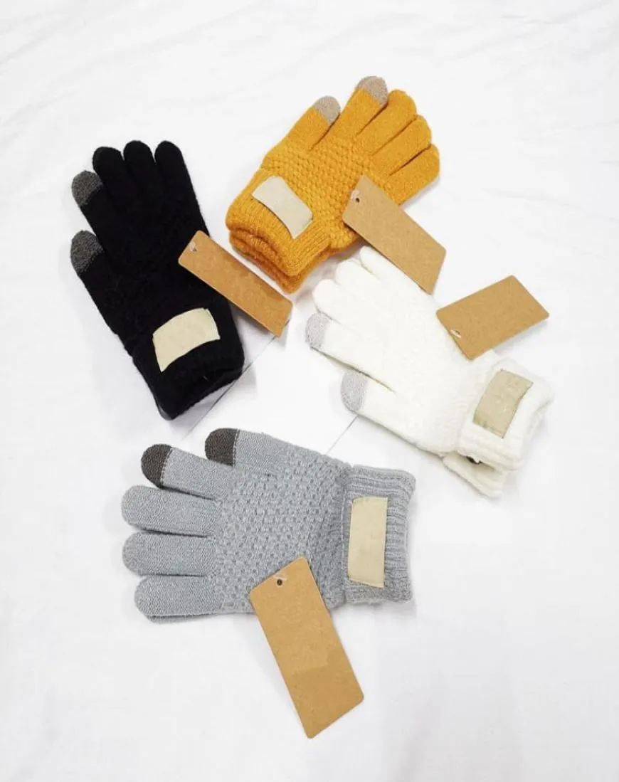 Stickade fasta färghandskar designers för män kvinnor pekskärm handskar vintermode mobil smartphone fem finger mantens3680074