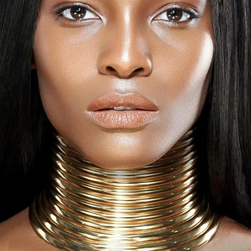 Collier africain Vintage déclaration collier ras du cou femmes collier en cuir doré Maxi collier bijoux africains réglable grand #0304G30241o