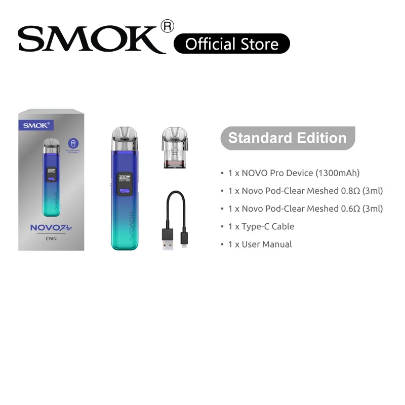 Smok Novo Pro Pod Kit 30W Vape System Inbyggt 1300mAh Batteri 3 ml patron med 0,6Hm 0,8Hm Meshed Vapor System 100% Authentic