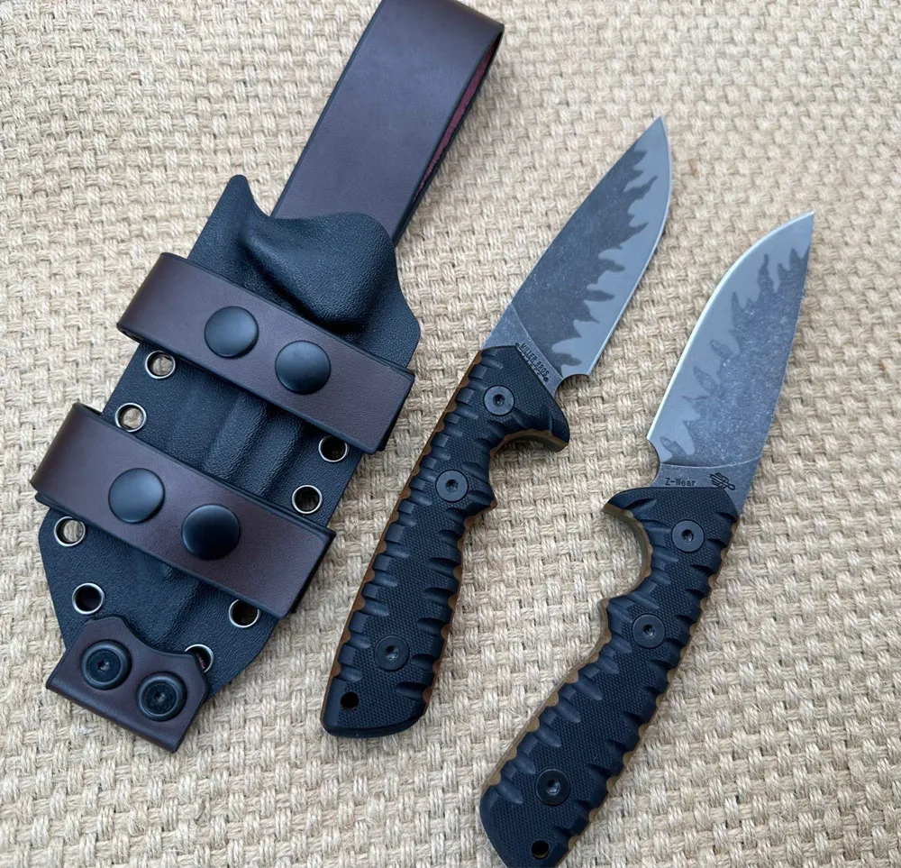 High End MBS M27 Survival Straight Knife 6mm Z-wear Stone Wash Drop Point Blade Full Tang G10 Handle Fixed Blade Knives With Leather Kydex