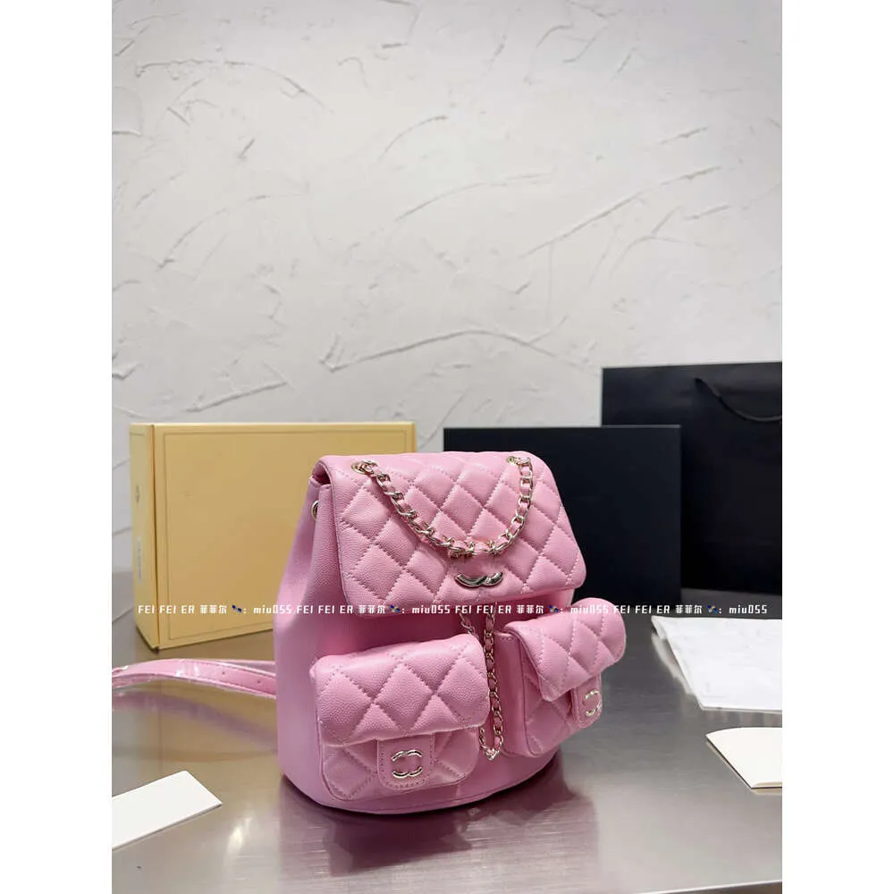 designer Chan girl Womens luxury backpack with small fragrance mini bags 23P Small Fragrant Wind Pink Small Frog Backpack with Caviar and Litchi Pattern Book Bag LP4H