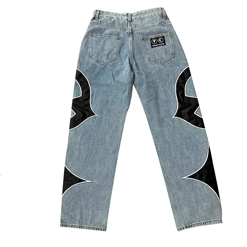Brand Thug Club Pu Leaher broderie patchwork coton pantalon denim confort jeans décontracté taille cargo s-3xl # 650 231229